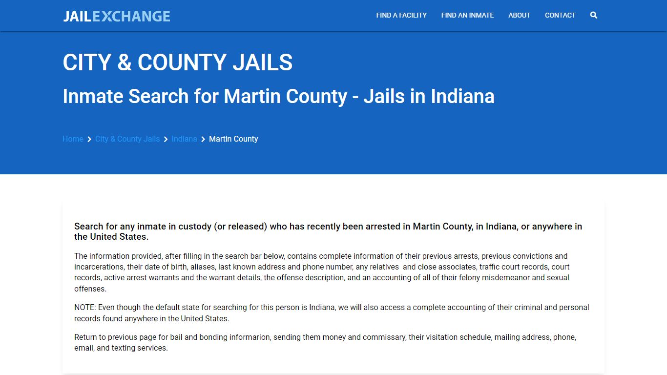 Locate an inmate in Martin County, Indiana - Jail Exchange